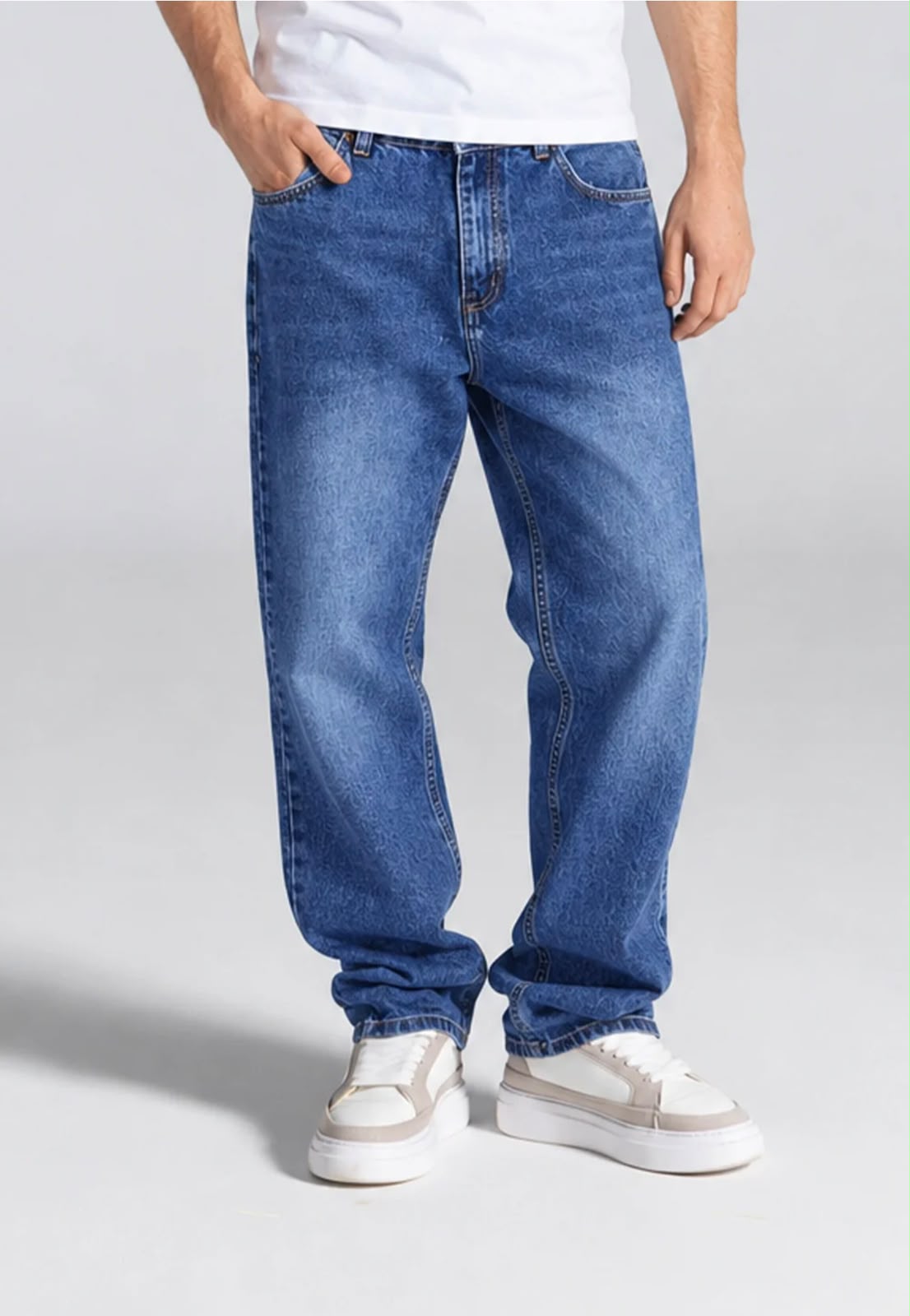 بنطلون جينز أزرق نقشة بيزلي – Relaxed Fit Paisley Denim