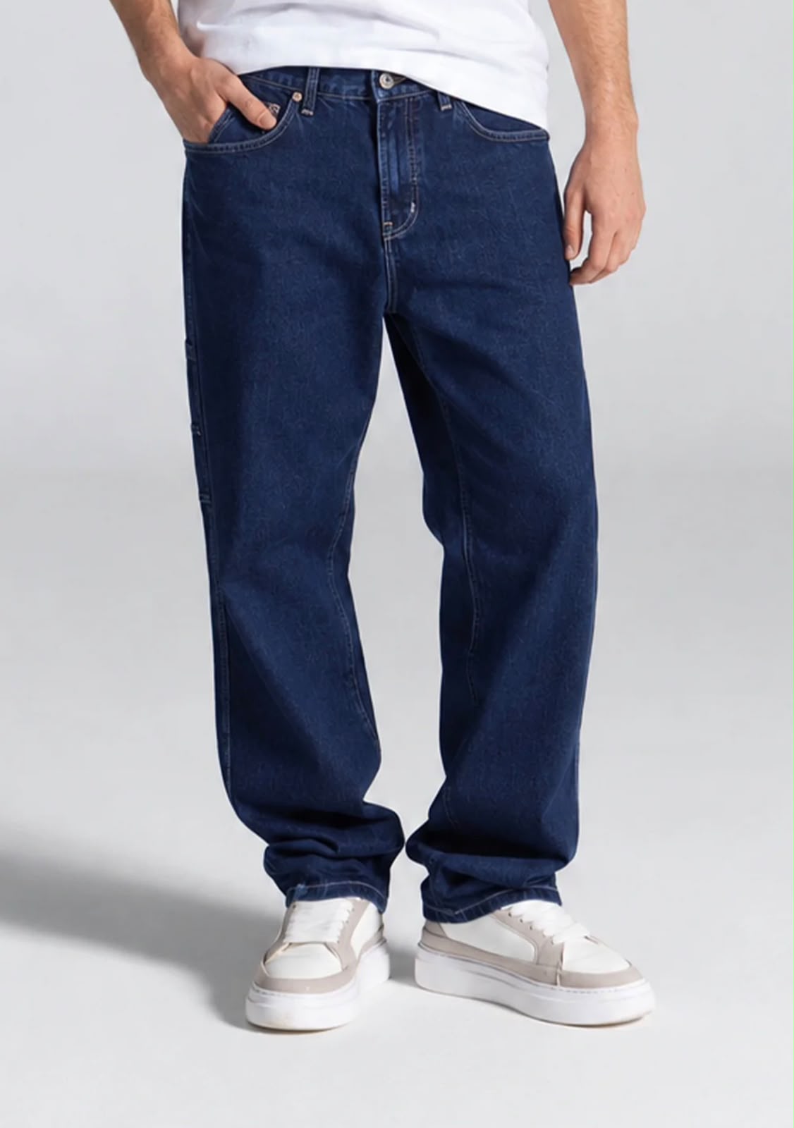 بنطلون جينز أزرق داكن بقصة واسعة – Loose Fit Dark Blue Denim